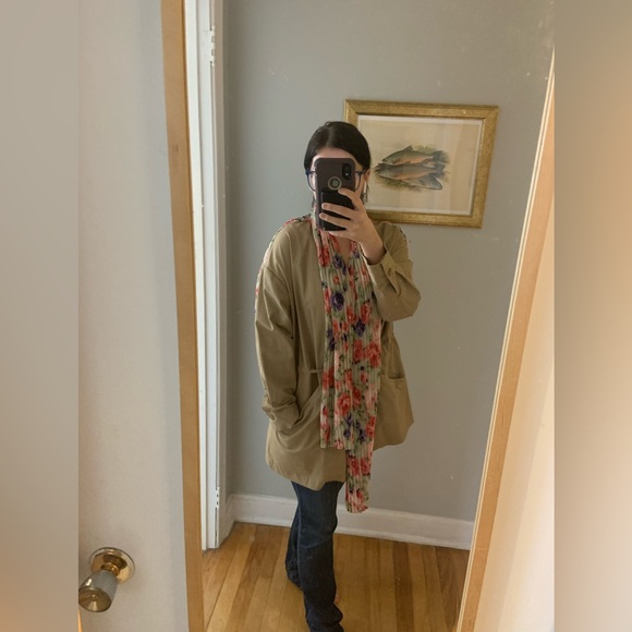 Beige jacket with built in floral scarf - Picture 2 of 7